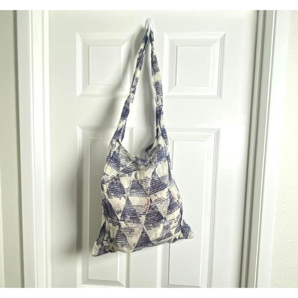 Free People Gauzy Blue White Reusable Bag Tote Recycle Environmentally Safe. B10